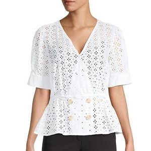Nanette Lepore White Eyelet Lace Peplum Top